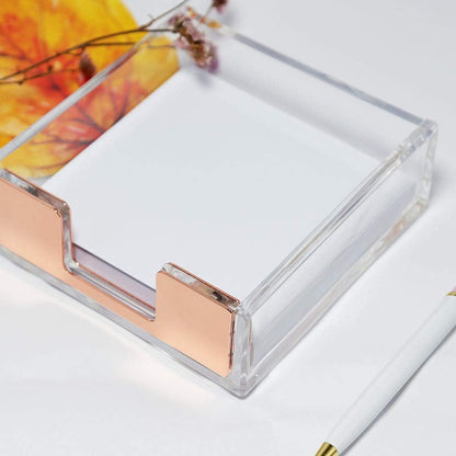 MultiBey Gold Sticky Notes Holder Clear Acrylic Memo Pad Dispenser Post it Note Holder Desk Supplies Organizer Accessories for Office Home Schools (Gold)