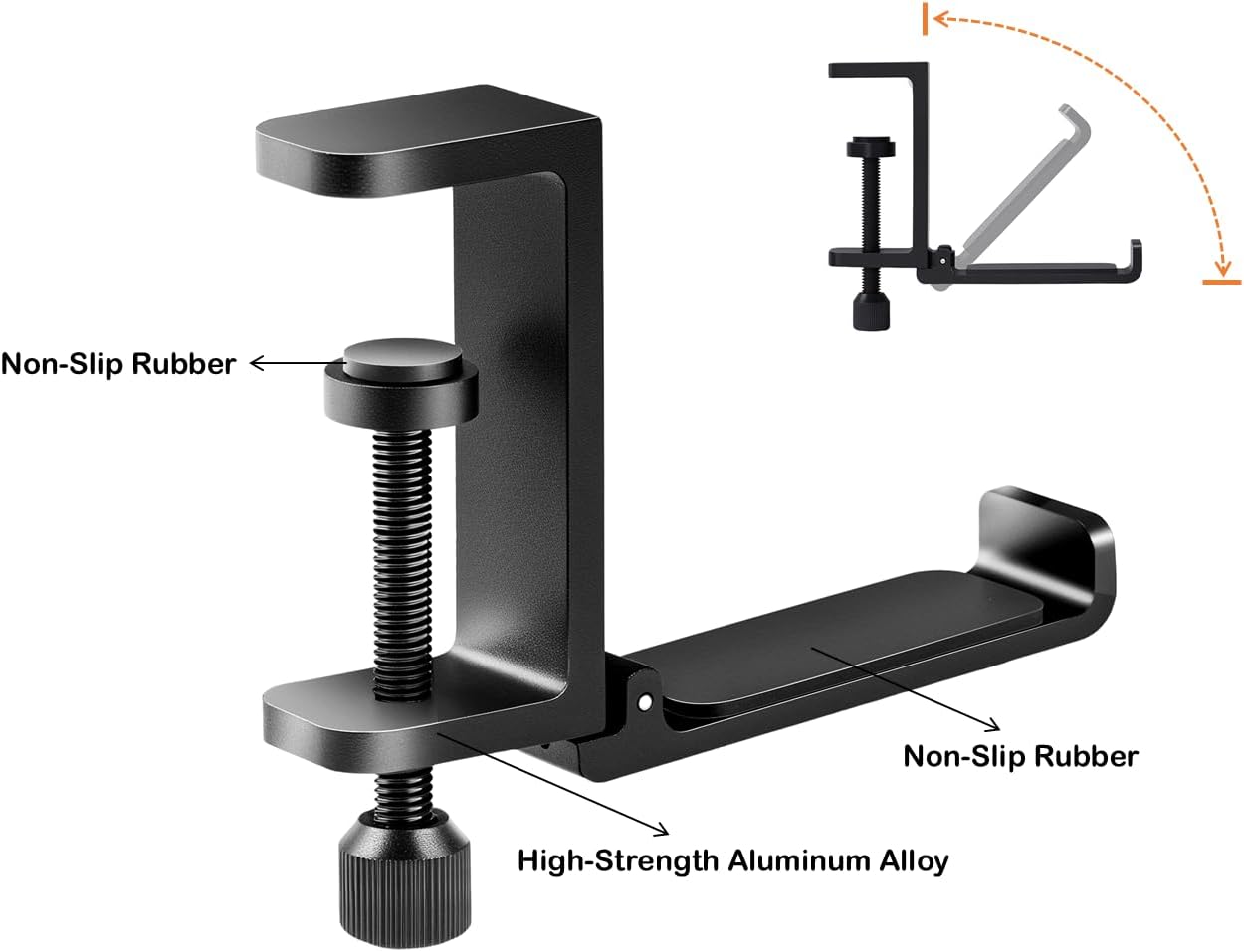 Metal Heavy Duty Foldable Headphone Holder for Desk, Headset Stand for Desk,Backpack Holder Hook for Desk,Bag Hook Under Desk,Clamp Hook for Desk Attachments,Black