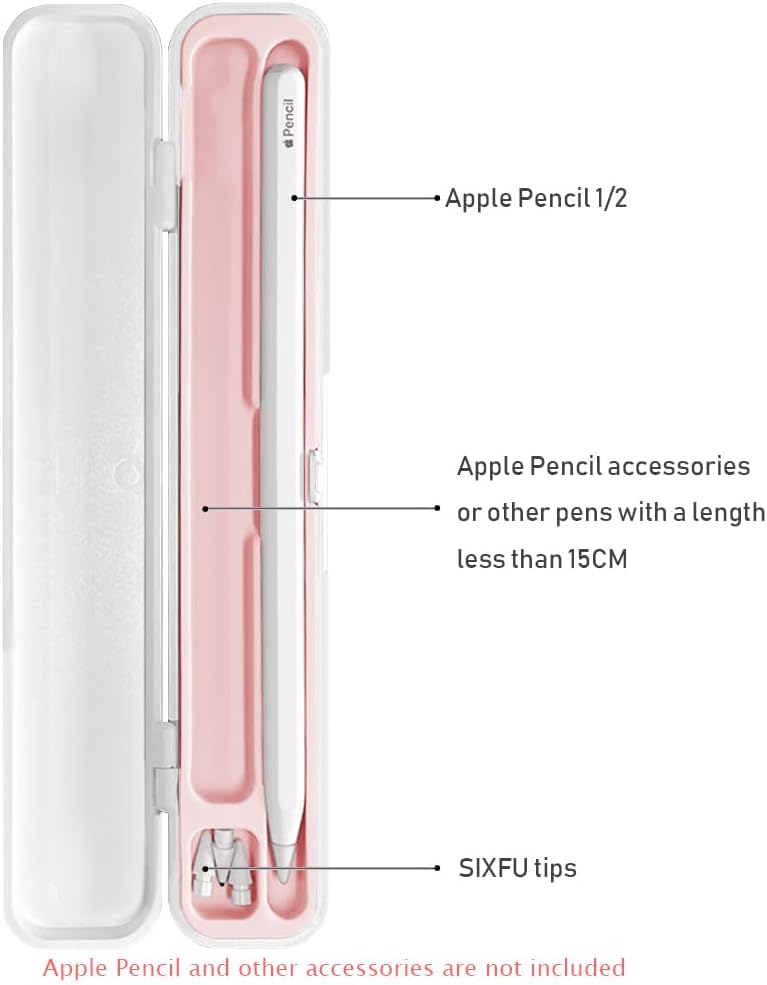 SIXFU Case for Apple Pencil, Storage Case Design for Apple Pen 2nd/ 1st, iPad Pencil Accessories Charging Cable Case for Stylus Pen(White+Pink)