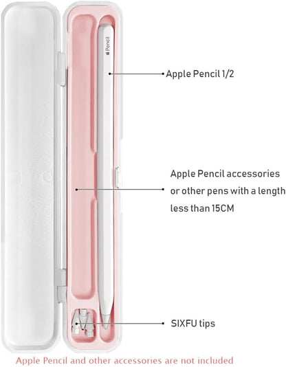SIXFU Case for Apple Pencil, Storage Case Design for Apple Pen 2nd/ 1st, iPad Pencil Accessories Charging Cable Case for Stylus Pen(White+Pink)