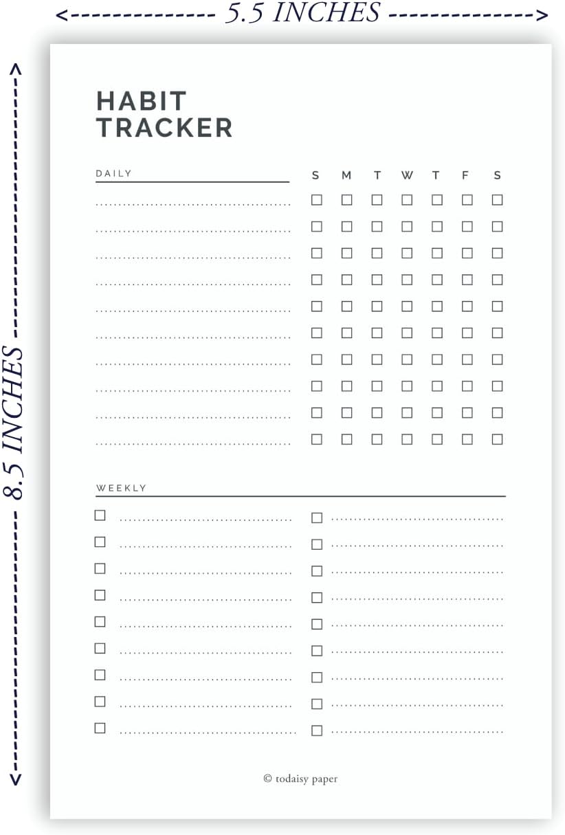 Habit Tracker Planning Pad 5.5 x 8.5"" To-Do List Notepad with Task Organizer. Perfect for office, home and work organization. 50 tear off sheets by Todaisy Paper., White