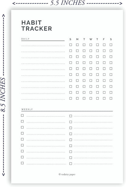 Habit Tracker Planning Pad 5.5 x 8.5"" To-Do List Notepad with Task Organizer. Perfect for office, home and work organization. 50 tear off sheets by Todaisy Paper., White