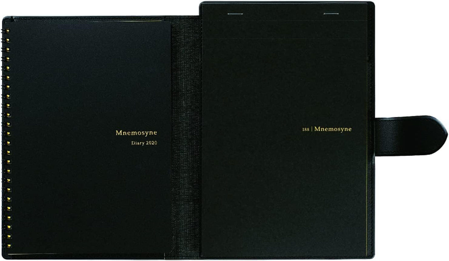 Maruman Mnemosyne Lined Notebook- Vertical A5, 5.83" x 8.27", 70 Sheets / 140 Pages, 7mm College Ruled With Center Line Journal, Perforated Pages & Wire-Bound to Lay Flat, Black, Made in Japan - Colors B