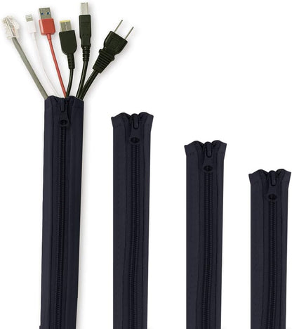 Flexible Cable Management Sleeve with Zipper - Extendable Cord Organizer System Wrap Wire Cable Cover Sleeve Holder, Keep Home & Office Clean Safe Protector for TV/Media, Beige, 39 Inches, 2 Pcs