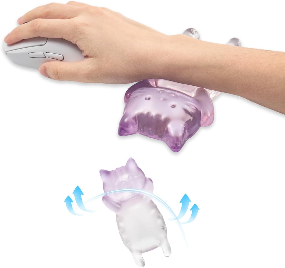 Ergonomic Gel Mouse Wrist Rest – Clear Cute Cat Mouse Wrist Rest, Comfort & Support for Typing and Gaming (Pink)