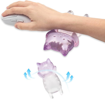 Ergonomic Gel Mouse Wrist Rest – Clear Cute Cat Mouse Wrist Rest, Comfort & Support for Typing and Gaming (Pink)