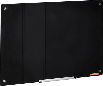VEVOR Magnetic Glass Whiteboard, Dry Erase Board 36"x24", Wall-Mounted Large White Glassboard Frameless, with Marker Tray, an Eraser and 2 Markers, Black
