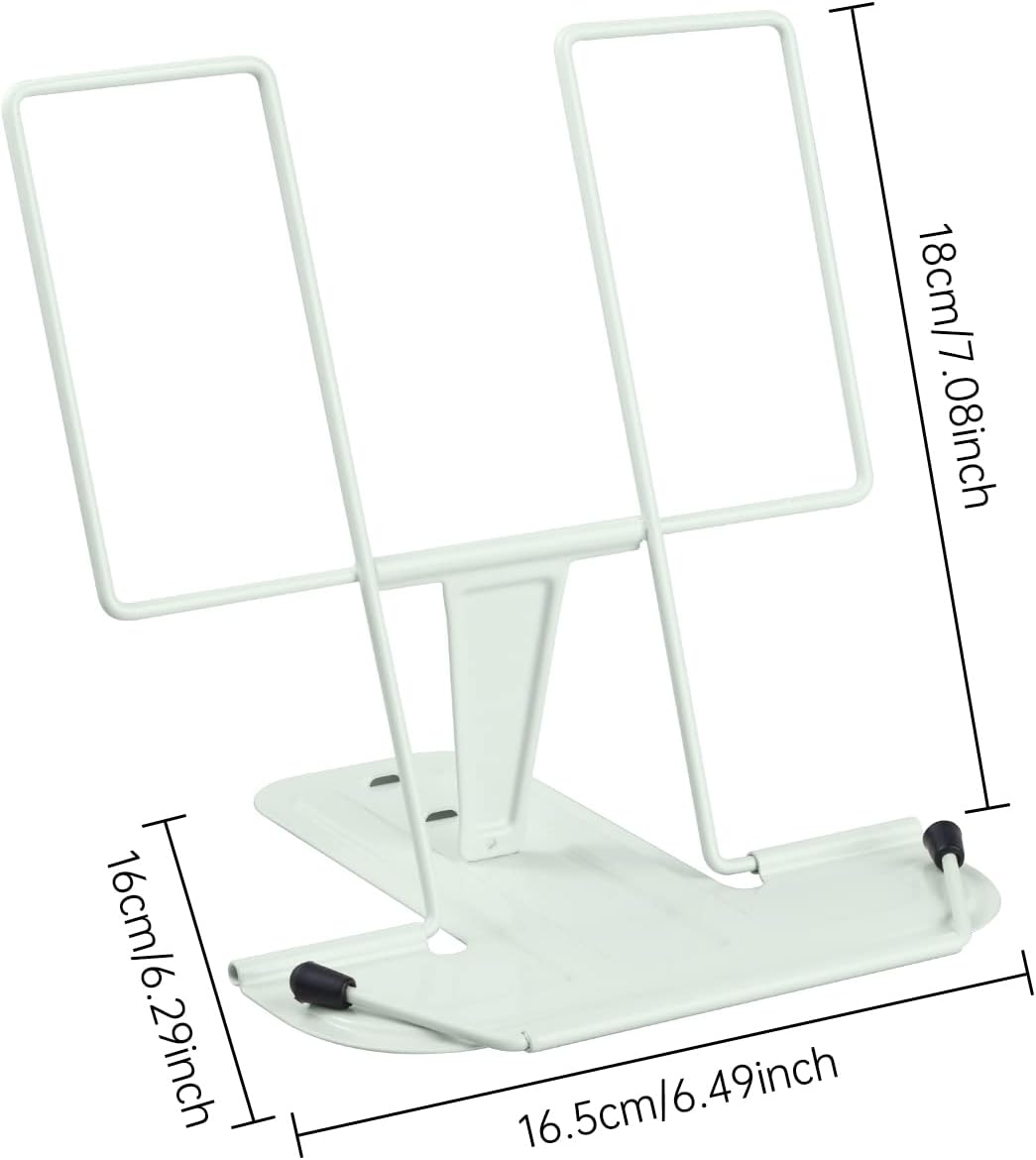 Metal Book Stand for Desk, Adjustable Reading Rest Book Holder, Portable Cookbook Documents Holder, Sturdy Typing Stand for Recipes Textbooks Tablet Music Books with Page Clips (Green)