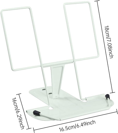Metal Book Stand for Desk, Adjustable Reading Rest Book Holder, Portable Cookbook Documents Holder, Sturdy Typing Stand for Recipes Textbooks Tablet Music Books with Page Clips (Green)