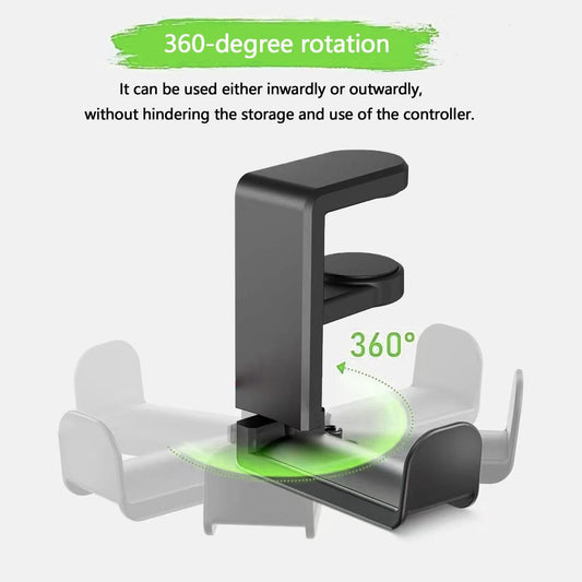 Universal Headphone Stand, Desk Mount Holder with 360 Degree Swivel, Gaming Headset Organizer, Clamp-on Under Desk Hanger with Cable Clip for Office, Home