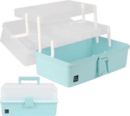 WEWLINE 13-Inch Art Storage Box 3-Layers Plastic Storage Box with Handle Craft Art Bin Portable for Home School Office Travel, Black
