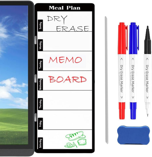 Double-Sided Magnetic Monitor Memo Board, Practical Dry Erase Weekly Planner & Meal Planner for Computer Screen Side, Whiteboard to-Do List with Markers & Eraser for Office Desk