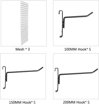 Bonnlo 6' x 2' Wire Grid Panel for Retail Display Gridwall, Wire Grid Wall Display Rack, 3-Pack Black