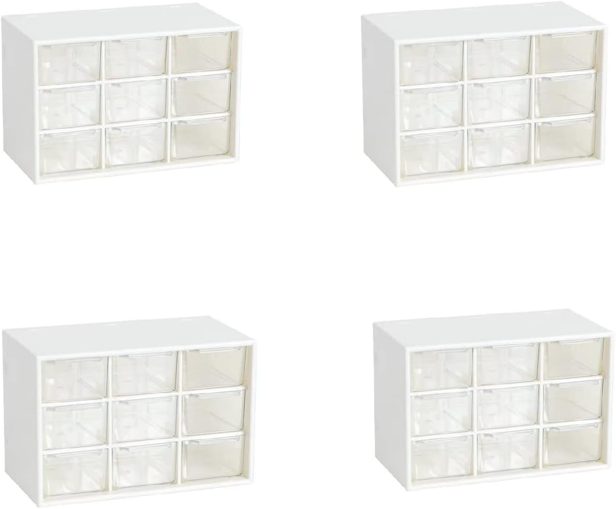 Feadily 2PCS Small Drawer Organizer for Desk, Desktop Drawer Organizer with 9 Clear Drawers, Plastic Desktop Storage Drawers 7.1 Inch x 3 .9 Inch x 4.7 Inch, White