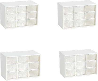 Feadily 2PCS Small Drawer Organizer for Desk, Desktop Drawer Organizer with 9 Clear Drawers, Plastic Desktop Storage Drawers 7.1 Inch x 3 .9 Inch x 4.7 Inch, White