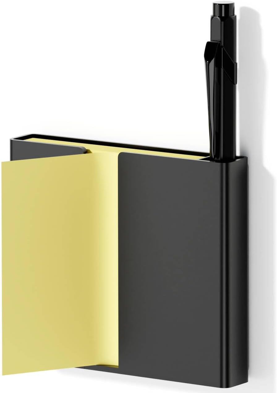 Sticky Note Dispenser, Magnetic Sticky Note Holder for Post It Notes, 3 x 3 Inch Sticky Note Pen Organizer for Office Home Classroom, Black