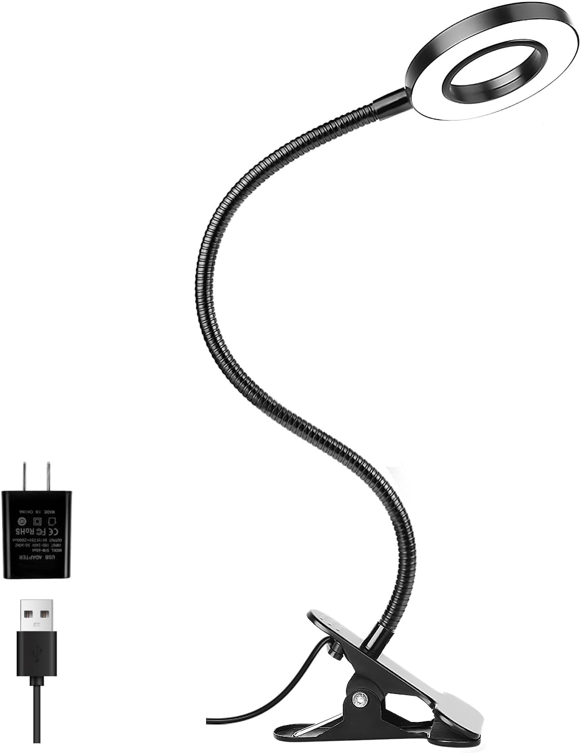 Woputne Desk Lamp Clip Light, 10 Dimmable Brightness 3 Light Modes Reading Light, Clamp Bedside Lamp for Painting, Craft, Study (Black)