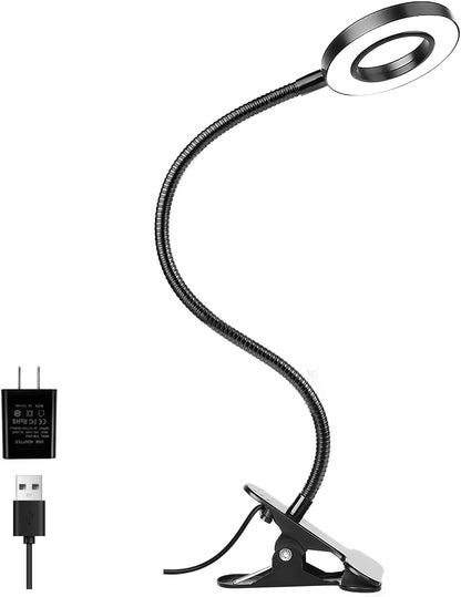Woputne Desk Lamp Clip Light, 10 Dimmable Brightness 3 Light Modes Reading Light, Clamp Bedside Lamp for Painting, Craft, Study (Black)
