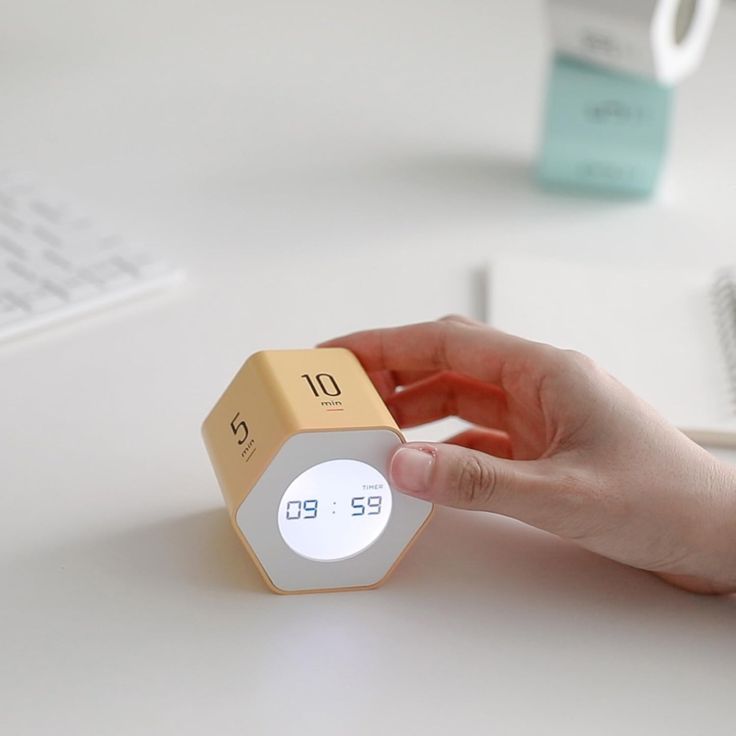 Mooas Multi-Hexagon Clock Cube, Digital Clock, Pomodoro Timer with Backlight 12/24H Count up & Countdown, Flip Timer, Various Time Presets - Ideal for Classroom, Gym, Office (Yellow)