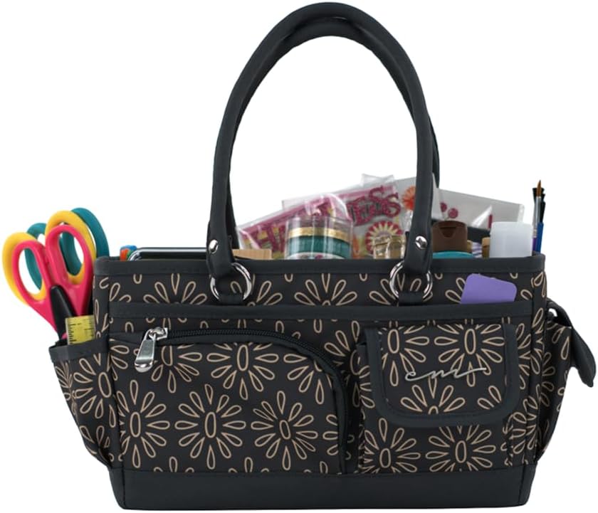 Everything Mary Deluxe Store & Tote Organizer – Tan Dot Craft Tote with Handle – Art Supply Caddy for Sewing, Scrapbooking, DIY Projects & Creative Tool Storage
