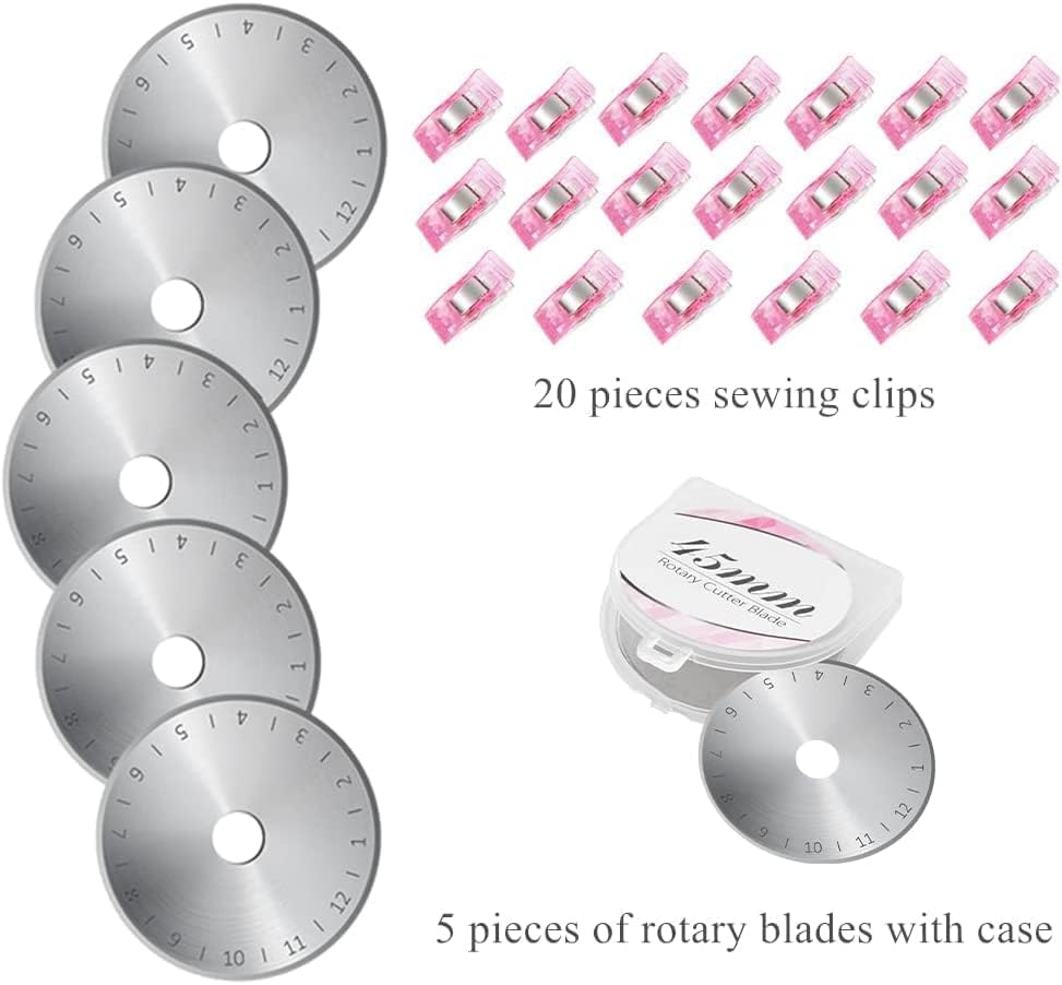 Headley Tools Rotary Cutter Set - 45mm Fabric Cutter, 5 Extra Rotary Blades, A3 Cutting Mat, Quilting Ruler and Sewing Clips, Craft Knife Set, Ideal for Crafting, Sewing, Patchworking, Purple