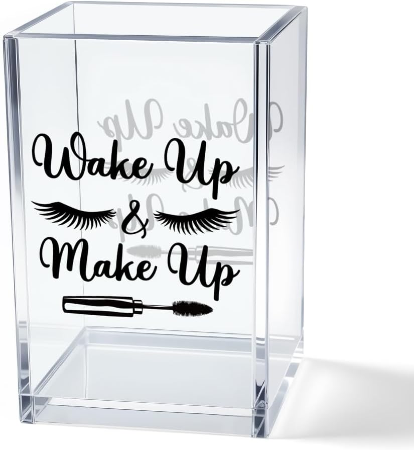 Better Late Than Ugly Acrylic Makeup Brush Organizer Holder, Self Affirmations Desk Acrylic Brushes Storage, Make Up Artist Gifts, Birthday Gifts for Her Wife Sister Friend Makeup Lovers