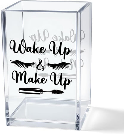 Better Late Than Ugly Acrylic Makeup Brush Organizer Holder, Self Affirmations Desk Acrylic Brushes Storage, Make Up Artist Gifts, Birthday Gifts for Her Wife Sister Friend Makeup Lovers