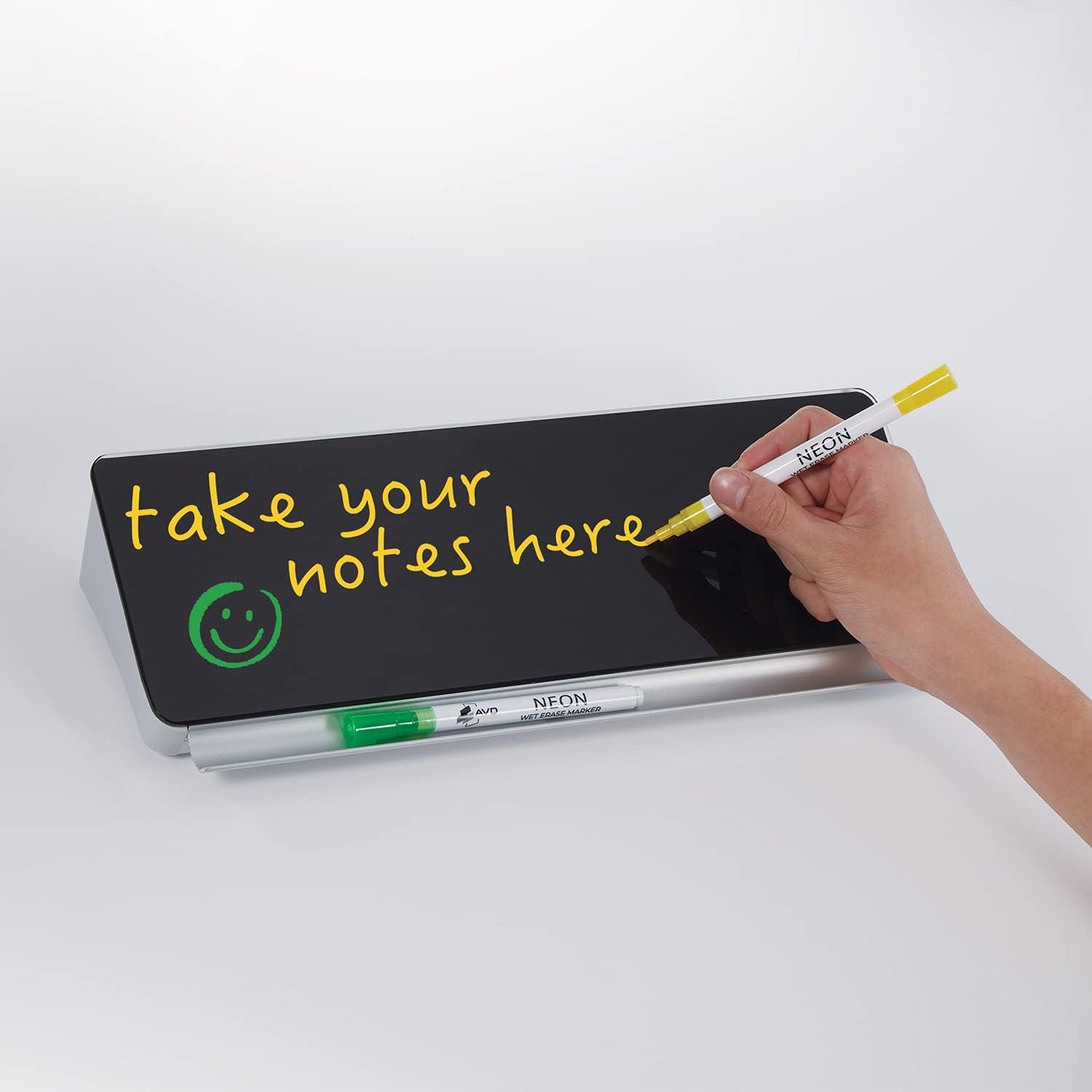 Audio-Visual Direct - Glass Desktop Computer Keyboard Whiteboard Notepad Set, Black (Includes Neon Marker, Eraser & Sticky Notes)