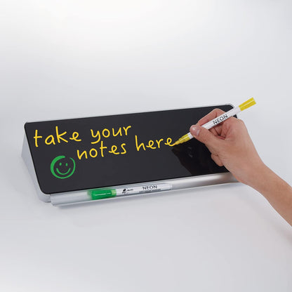 Audio-Visual Direct - Glass Desktop Computer Keyboard Whiteboard Notepad Set, Black (Includes Neon Marker, Eraser & Sticky Notes)