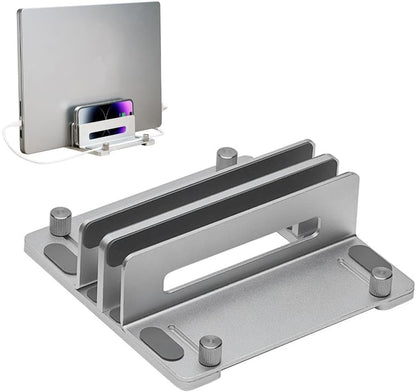 HomeBeyond Aluminum Vertical Laptop Stand for Desk, Adjustable Dual Slot Holder(up to 1.73 inches), Compatible with MacBook Pro, MacBook Air and Other Laptop - Save Space & Improve Airflow, Silver