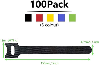 Cable Ties Reusable Black 50 Pack Cord Straps Hook and Loop Wire Wraps Keepers Clips Organizer Management Kit for tv pc Computer Charging Data Cables