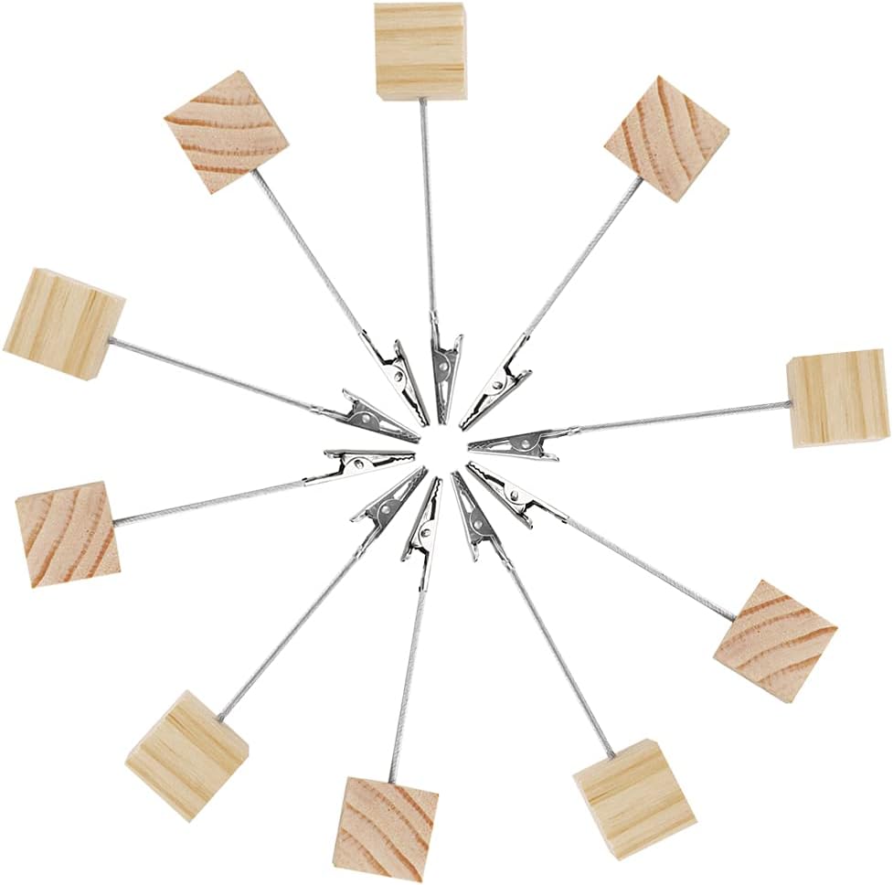 10 PCS Wooden Memo Clips Holder Table Numbers Place Card Holders Lightweight Wood Cube Base, Memo Photo Picture Paper Note Clip with Alligator Clip Clasp for Displaying Number Cards