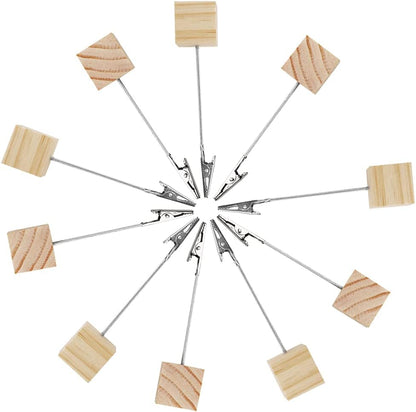 10 PCS Wooden Memo Clips Holder Table Numbers Place Card Holders Lightweight Wood Cube Base, Memo Photo Picture Paper Note Clip with Alligator Clip Clasp for Displaying Number Cards
