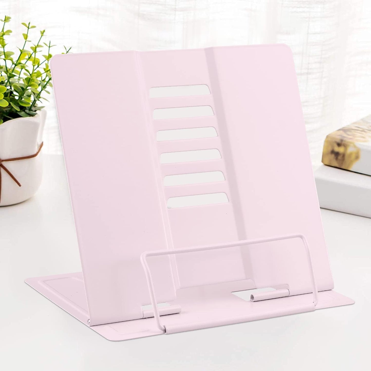 MSDADA Desk Book Stand Metal Reading Rest Book Holder Adjustable Cookbook Documents Holder Bookstands for Recipes Textbook Music Books, the First Day of School Gift for Students, Teachers (Light Blue)