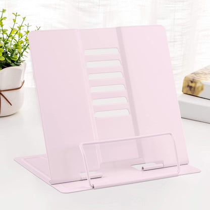 MSDADA Desk Book Stand Metal Reading Rest Book Holder Adjustable Cookbook Documents Holder Bookstands for Recipes Textbook Music Books, the First Day of School Gift for Students, Teachers (Light Blue)