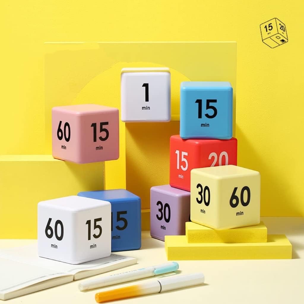 Feilifan Cube Timer, Productivity Cube Flip Timer for Kitchen Studying Workout Classroom Kids ADHD 15-20-30-60 Minute Preset, White