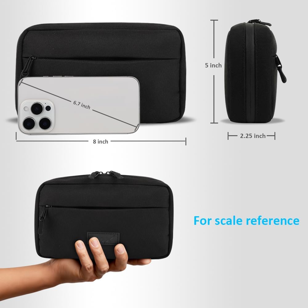 GOX Cable Organizer Travel Bag, Water Resistant Electronic Accessories Case, All-in-One Tech Storage Pouch for Chargers, Cords, Batteries,Phone, Hard Drive & Power Bank, Black