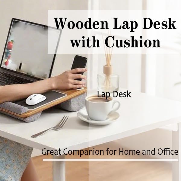 Wooden Lap Desk with Cushion,Work from Home Solution, Lightweight, Fits up to 17 inches Laptop,Lightweight Stand with Soft Wrist Pad,Laptop Pad for Couch