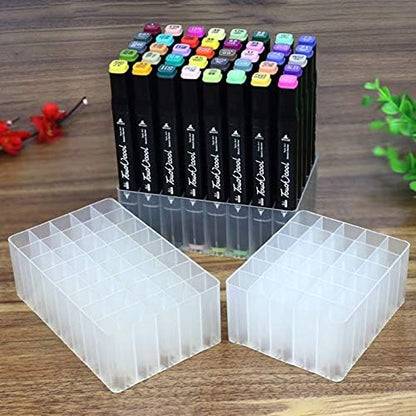 Chris.W 2 Pack 40-Slot Art Markers Pen Holder Desk Stand Organizer Storage Tray Marker Empty Storage Pack(Clear)