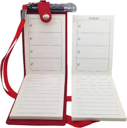 PU Leather Lanyard Meeting Notebook Neck Hanging Notepad with ID Slot and Pen, 3.5X5.1inch, Black