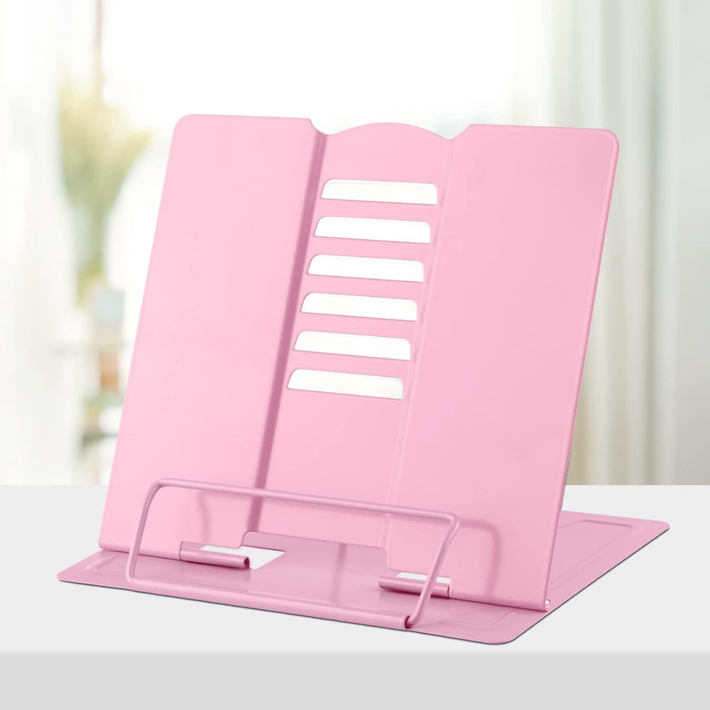 Honagu Book Stand Metal Desk Book Holder, Book Holders for Reading Hands Free, Adjustable Cookbook Documents Holder, Portable Bookstand for Music Books, Textbook, Recipe, Tablet, Ipad (Black)