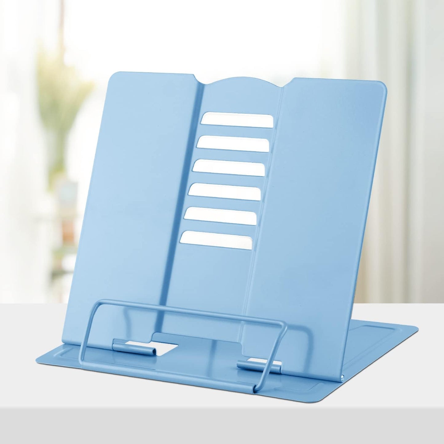 Honagu Book Stand Metal Desk Book Holder, Book Holders for Reading Hands Free, Adjustable Cookbook Documents Holder, Portable Bookstand for Music Books, Textbook, Recipe, Tablet, Ipad (Black)