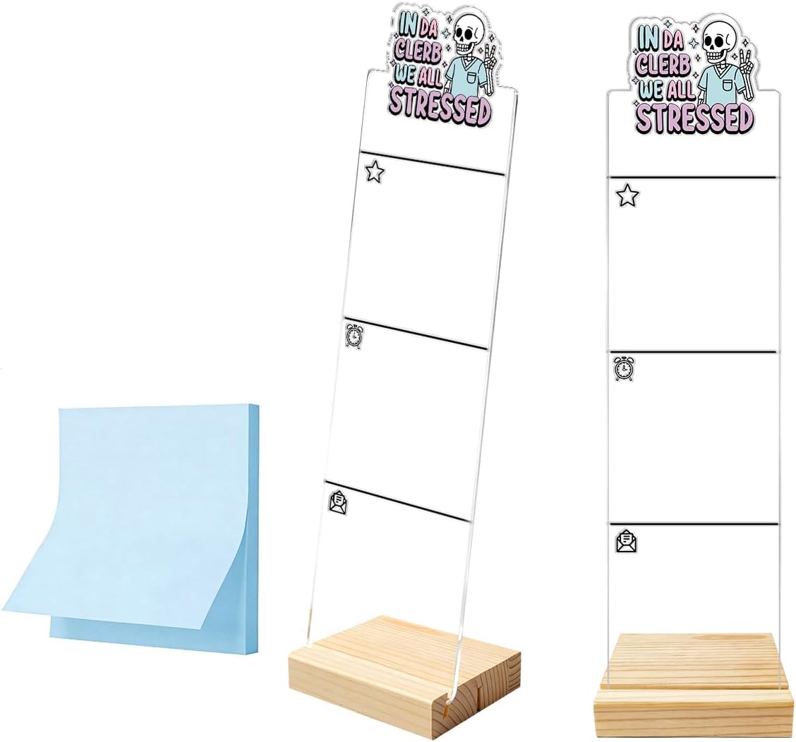 Monitor Memo Board Computer Monitor Memo Board Sticky Note Organizer Kidney Acrylic Desk Accessories Removable Wooden Base Set Sticky Notes 100 Sheets 11.8×3.1 inches