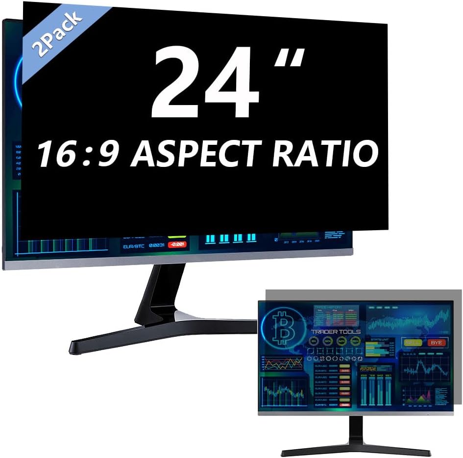 2 Pack Magnetic Hanging Computer Privacy Screen 24 Inch for 16:9 Widescreen Monitor, Removable Privacy Screen Anti Glare Blue Light Computer Screen Privacy Shield, Anti-Scratch 24in Protector Film