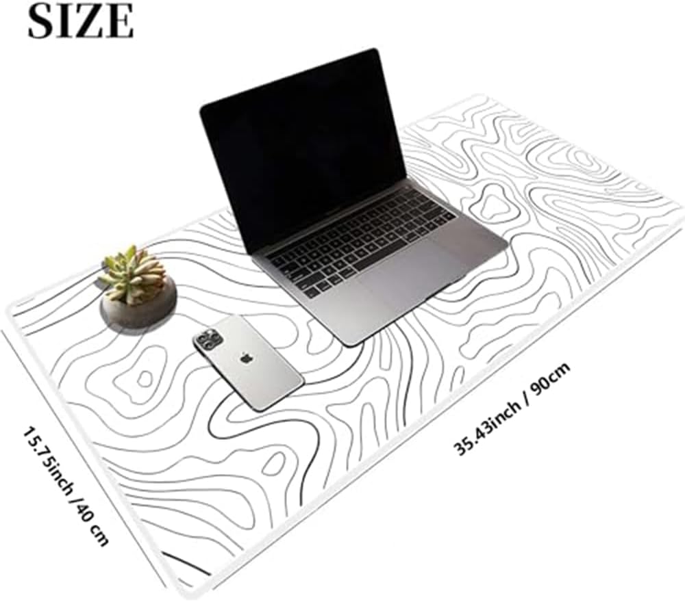 HGWALP Black Topographic Large Gaming Mouse Pad Extended XXL(900 * 400 * 3MM) Mouse Mat Long Desk Pad with Stitched Edges for Keyboard Home Office Gaming Work Big Desk Mat