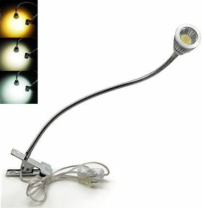 QUANS 5W 3 Colors LED COB Clip on Light Black 19.68 INCH 50 CM Tube Desk Flexible Table Bed Lamp Work Home Design Lighting 110V 220V 85-265VAC with US Plug Switch on Off 500LM (Black)