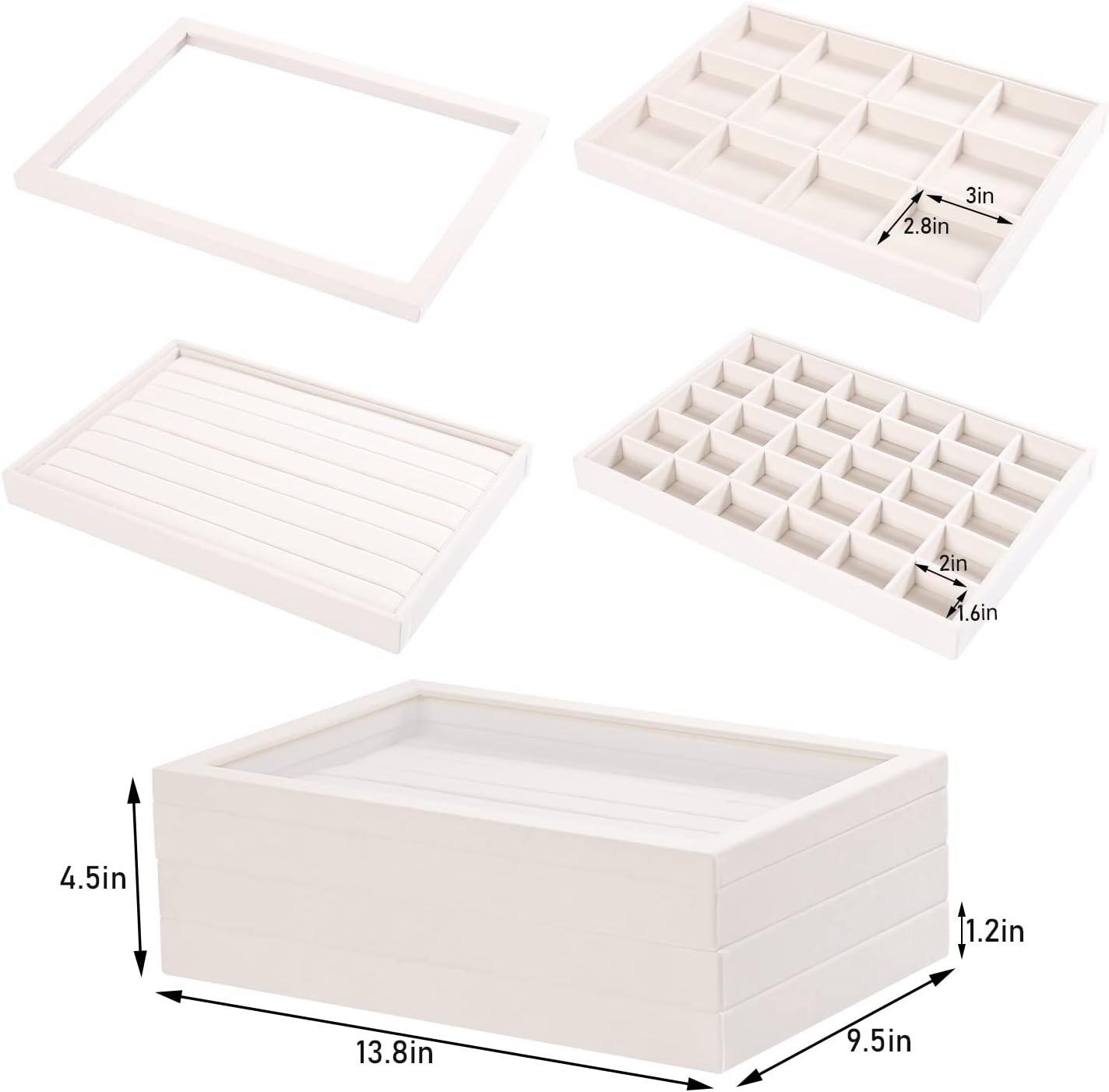 Coward Sunglass Organizer, Beige Velvet Glasses Trays - Eyeglasses Watches Jewelry Display - Men Women (8 Grids)