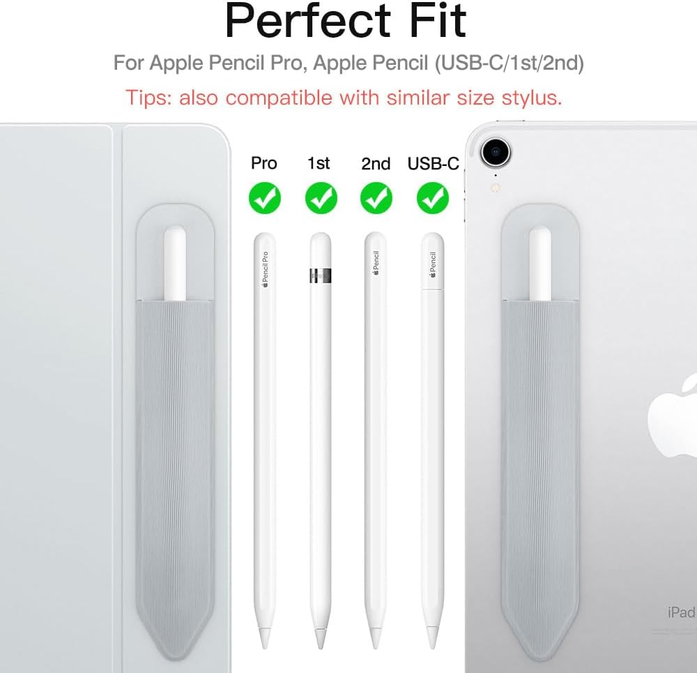 MoKo Pencil Holder Sticker Fit Apple Pencil Pro, Apple Pencil (USB-C), iPencil 1st/2nd Generation, Elastic Pencil Pocket Pouch Adhesive Sleeve Attached to iPad Case for Stylus Pens,Black