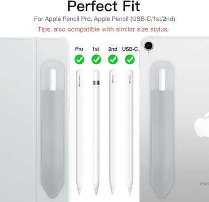 MoKo Pencil Holder Sticker Fit Apple Pencil Pro, Apple Pencil (USB-C), iPencil 1st/2nd Generation, Elastic Pencil Pocket Pouch Adhesive Sleeve Attached to iPad Case for Stylus Pens,Black