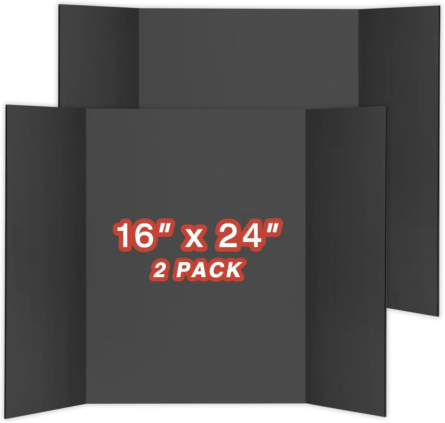 Chell Mini Size Trifold Poster Board, 16" x 24", Small Corrugated Project Boards, Black, 2 Pack